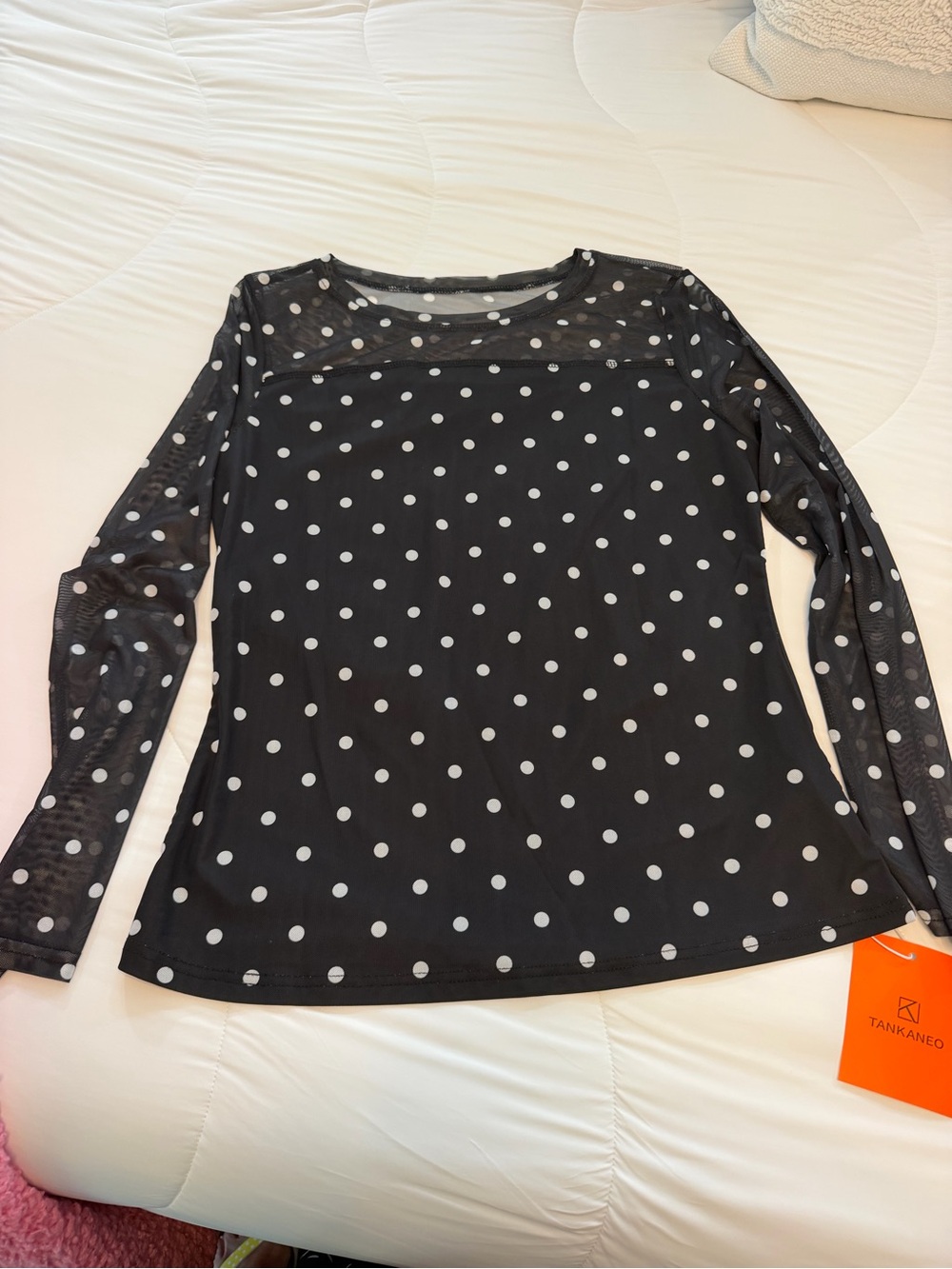 Black Polka Dot Long-Sleeve Women’s Top